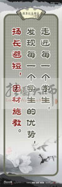 教師素養(yǎng)標(biāo)語 學(xué)校教師標(biāo)語 教育素養(yǎng)標(biāo)語 教師標(biāo)語 走近每一個(gè)學(xué)生，發(fā)現(xiàn)每一個(gè)學(xué)生的優(yōu)勢(shì)，揚(yáng)長(zhǎng)避短，因材施教