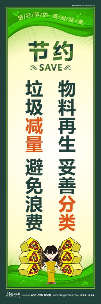 物料再生 妥善分類 垃圾減量 避免浪費 關于節(jié)約能源的標語