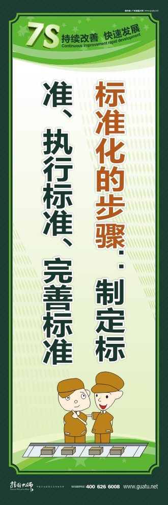 7s標語圖片 標準化的步驟：制定標準、執(zhí)行標準、完善標準