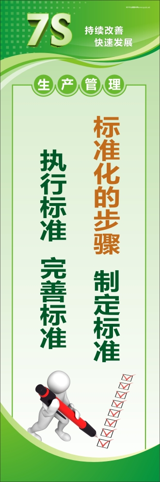 7s活動標(biāo)語 標(biāo)準(zhǔn)化的步驟：制定標(biāo)準(zhǔn)、執(zhí)行標(biāo)準(zhǔn)、完善標(biāo)準(zhǔn)